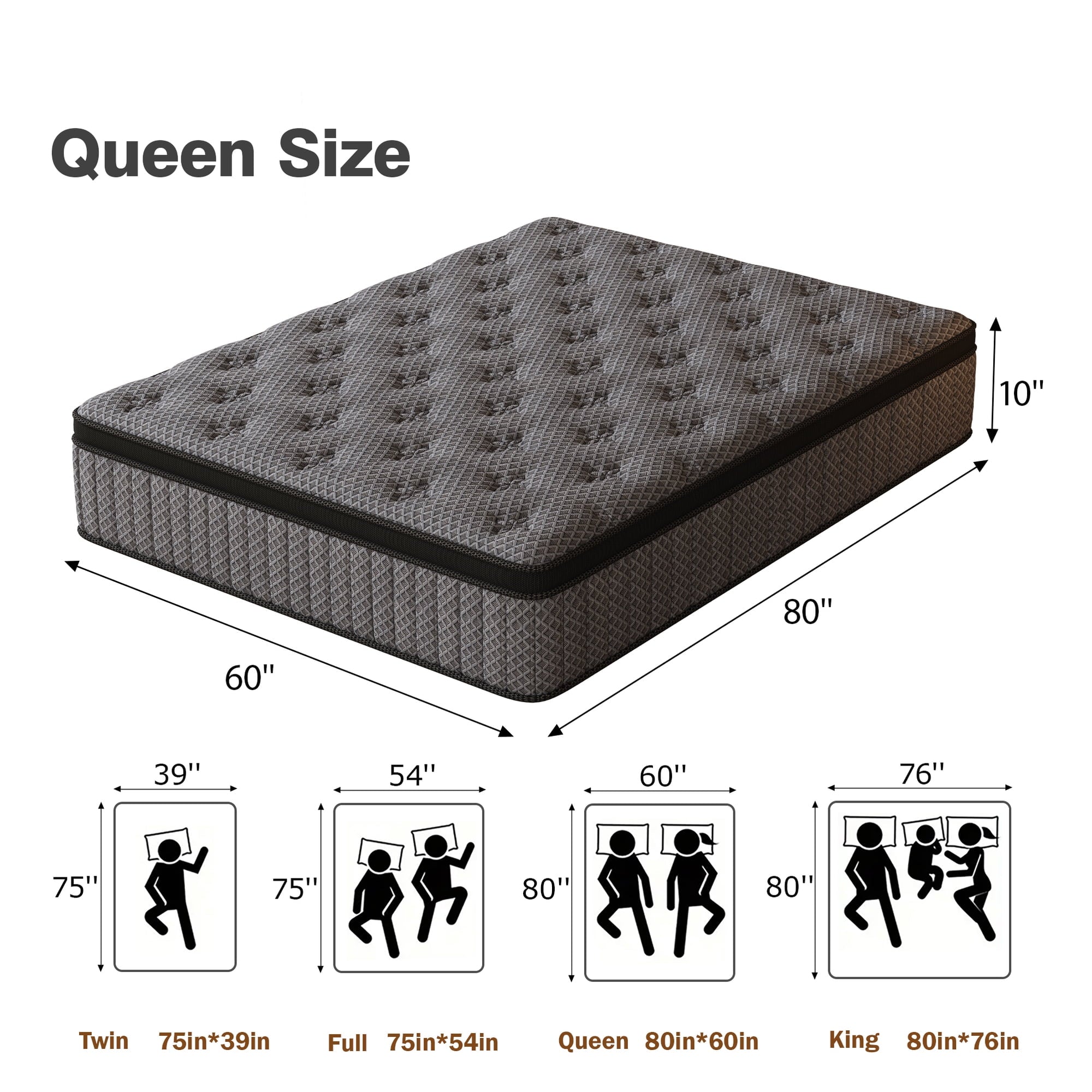 HIKOS 10 inch Queen Mattress in a Box, Cooling Gel Memory Foam Hybrid Mattress with Individually Wrapped Pocket Coils, Medium Firm Queen Size Mattress, Pressure Relief for Adult
