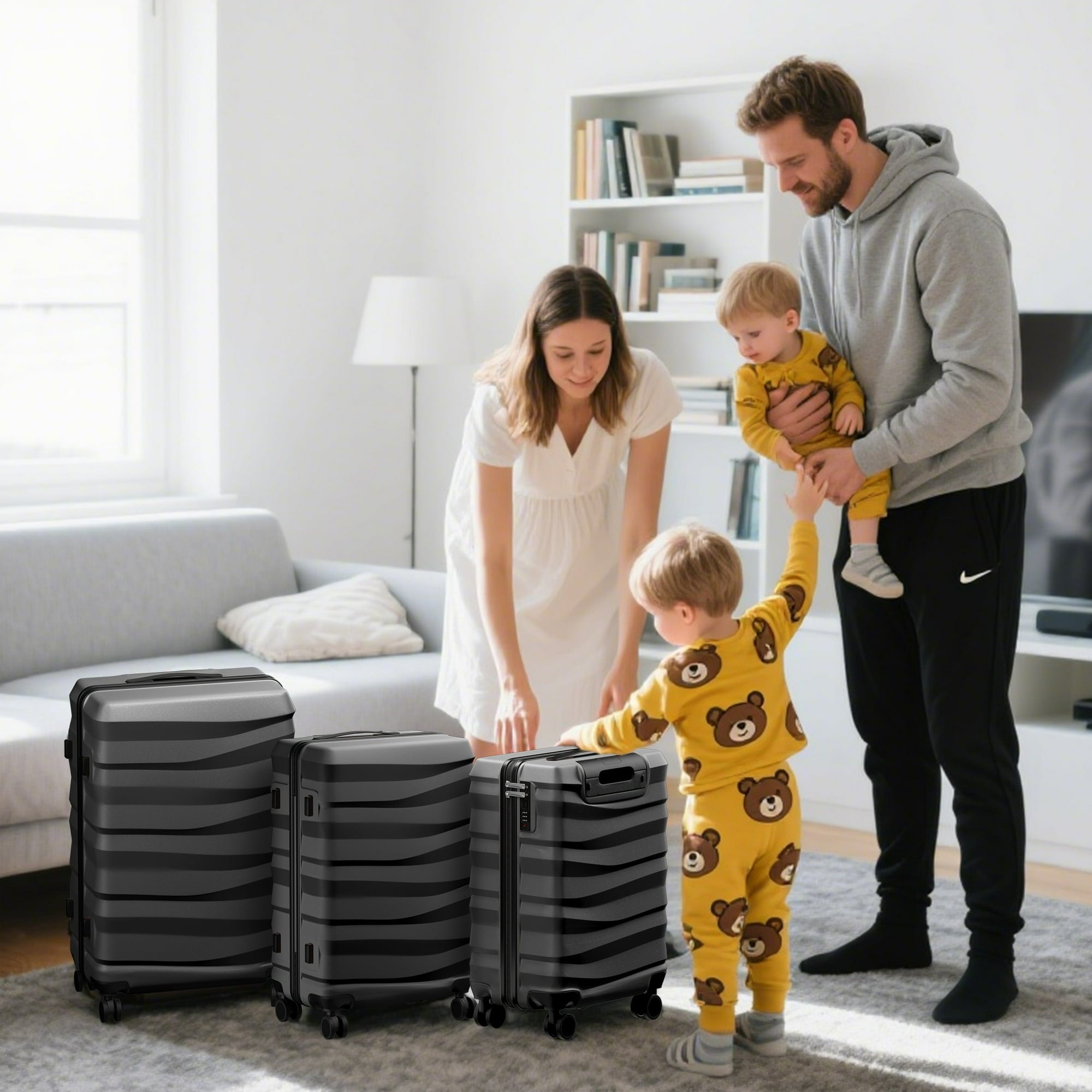 Luggage Sets 3 Piece Lightweight Luggage with Spinner Wheels ABS Travel Suitcase with TSA Lock 20 24 28 inch Carry on Luggage Black