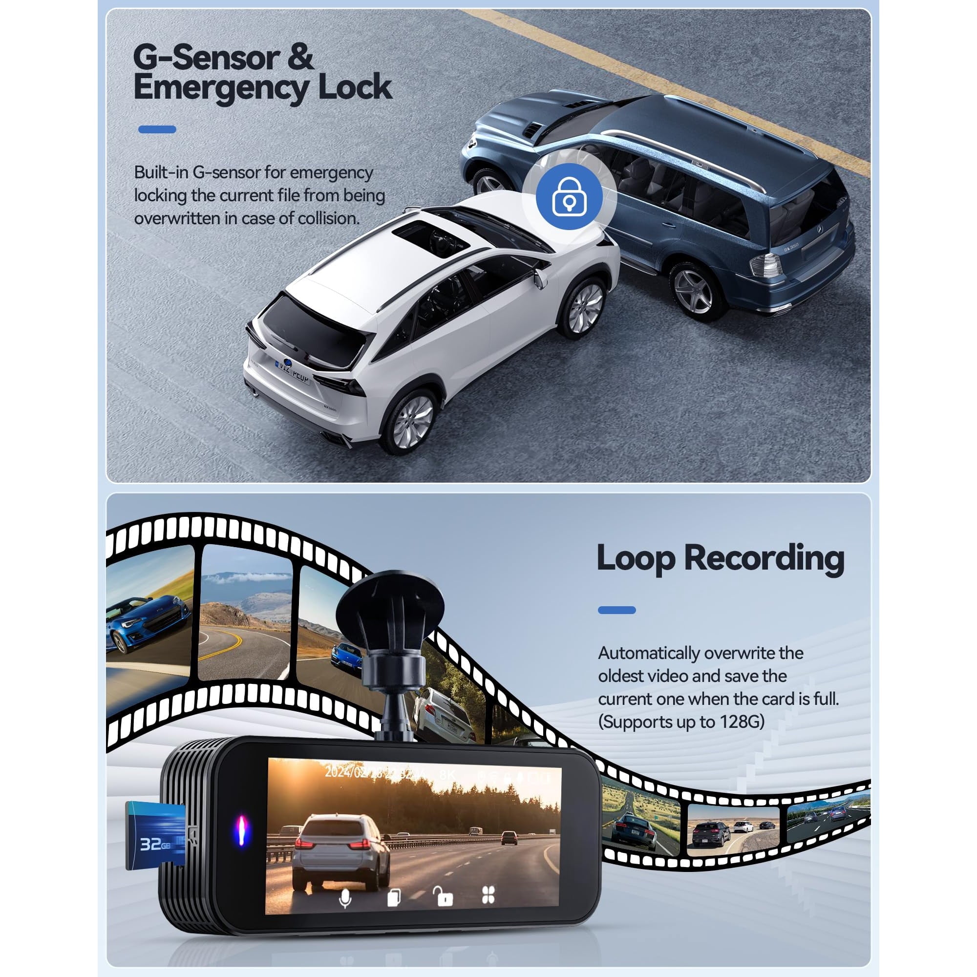 Dash Cam,Gazsocy 8K HD Car Dash Camera with Front and Rear Recording, Built-in Wi-Fi & GPS, Enhanced Night Vision,32 GB