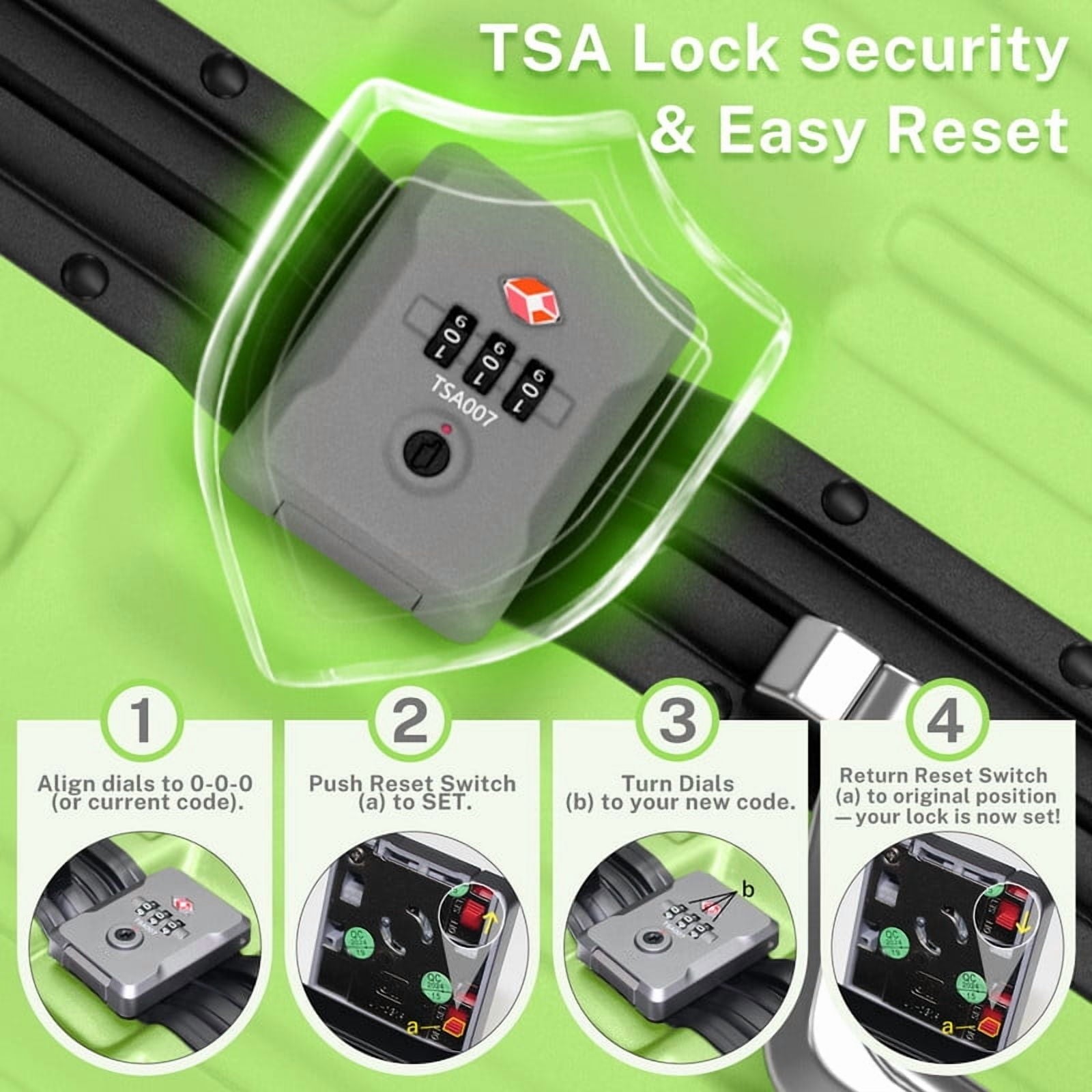 Checked Luggage Aluminum Frame Suitcase with Wheels PC ABS Hardside Zipperless with TSA Lock 28 Inch Green