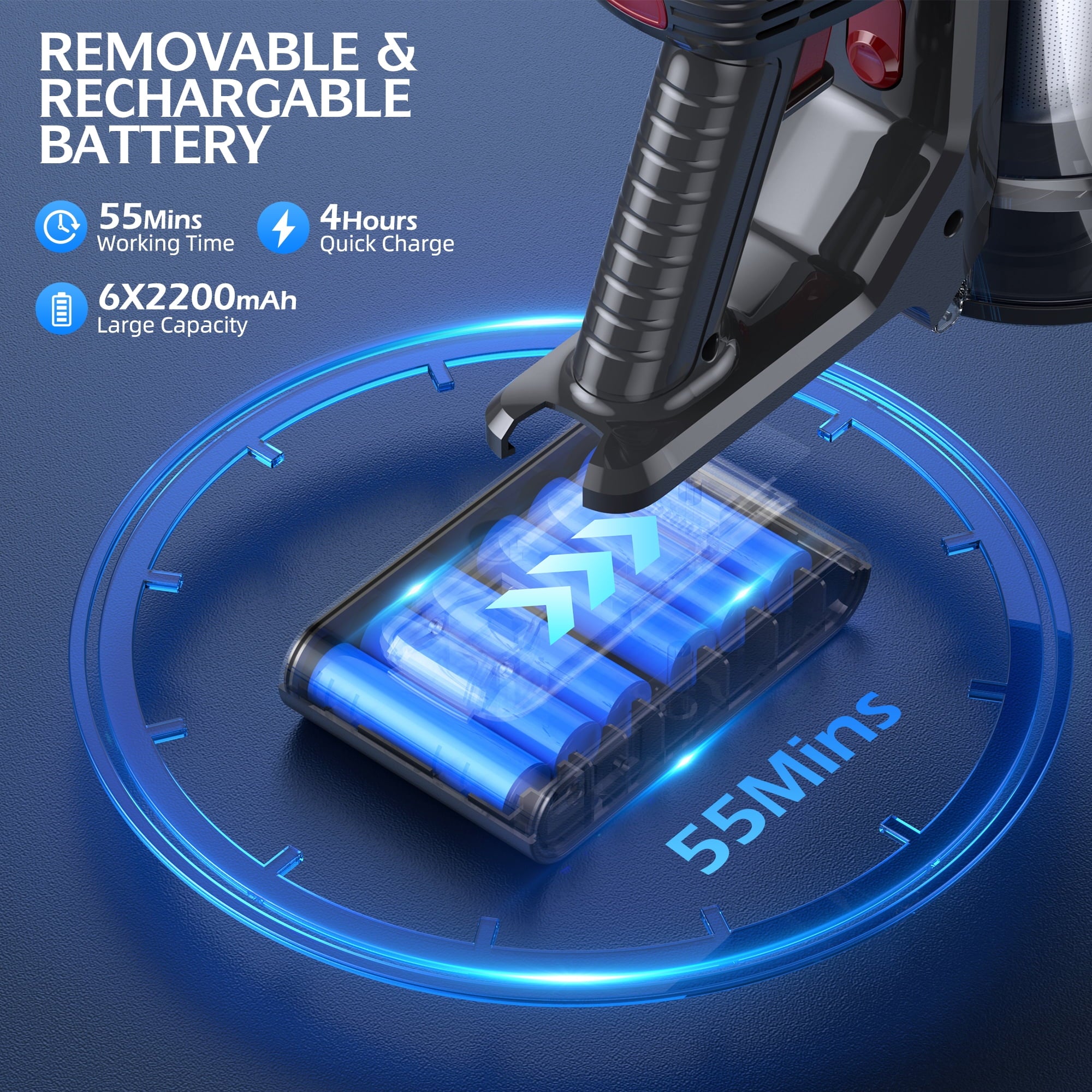 Roanow Cordless Vacuum Cleaner, 38KPA/55Min, Lightweight Stick Vacuum Cleaner for Home Hardwood Floor, Carpet and Pet Hair