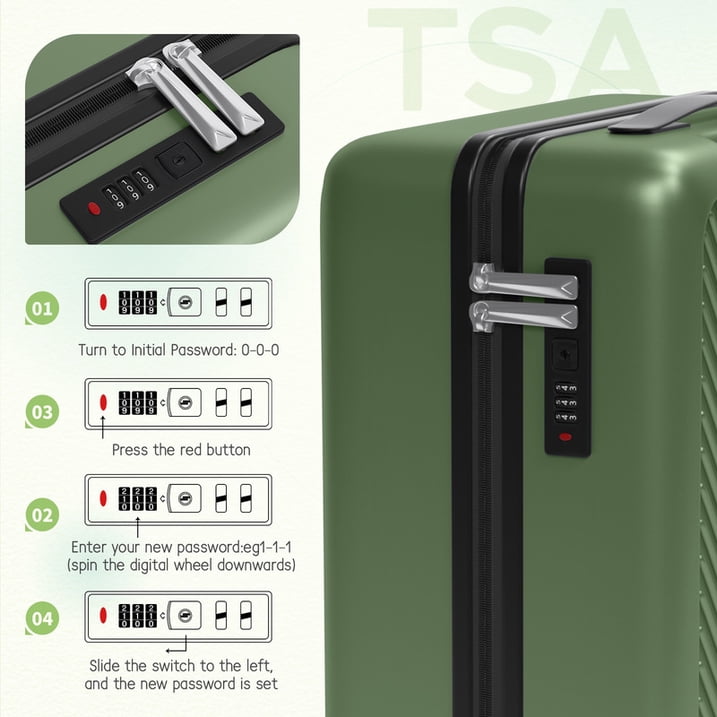 Luggage Sets 4 Piece Carry on Luggage with Spinner Wheels Hardshell Durable Suitcase with TSA Lock 14 20 24 28 inch Green