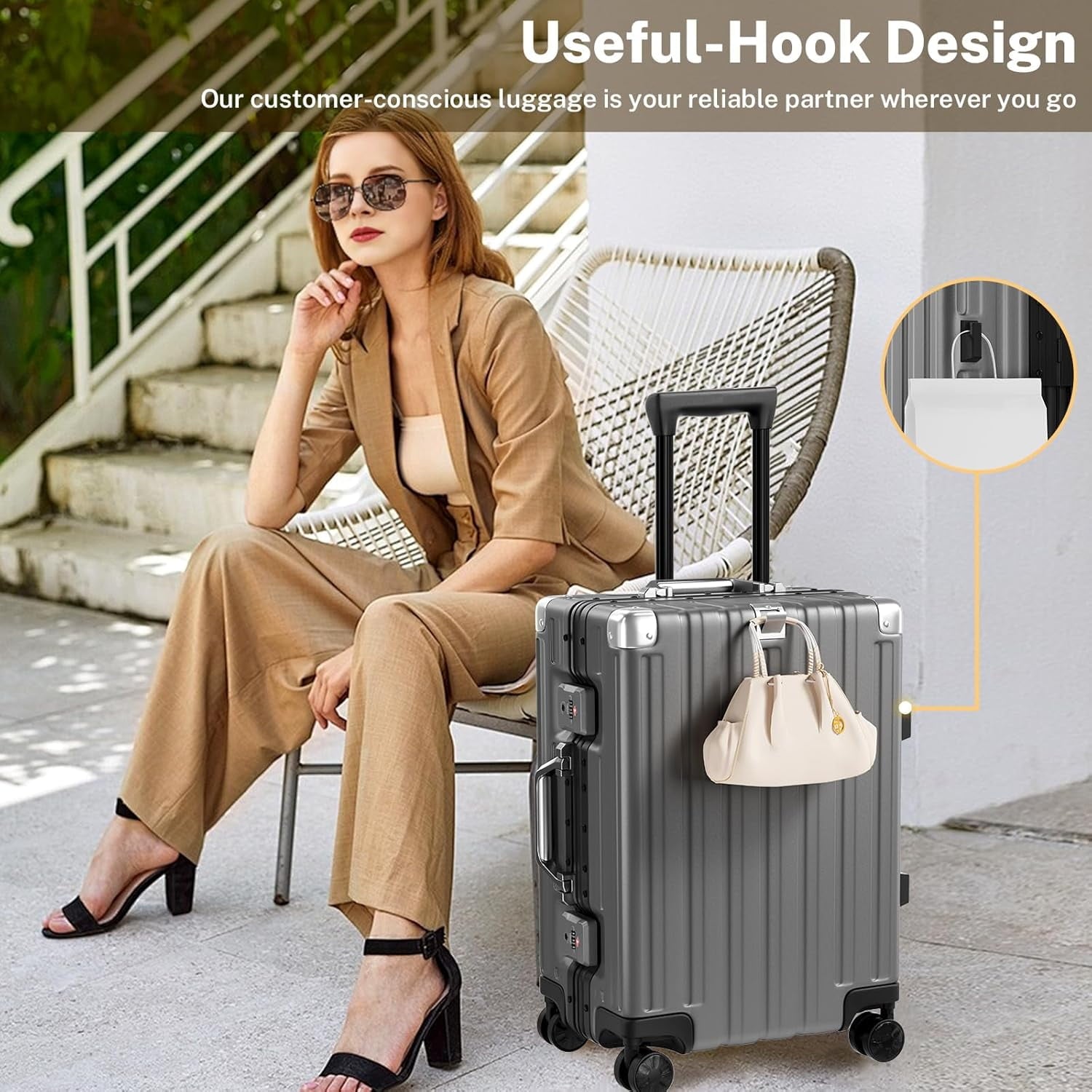 Luggage Sets 2 Pieces Aluminum Frame Carry On Luggage with Wheels PC ABS Hardside Zipperless with TSA Lock 20 28 inch Gray