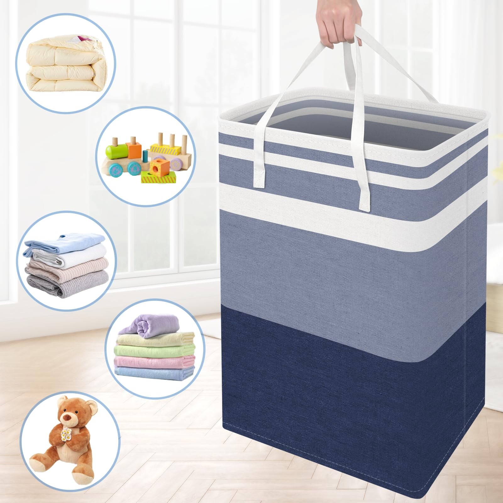 TIJITY 2 Pack Freestanding Laundry Basket, Waterproof & Large Laundry Hamper, Collapsible Clothes Hamper with Reinforced Handles for Family and Dorm, Bathroom, 75L