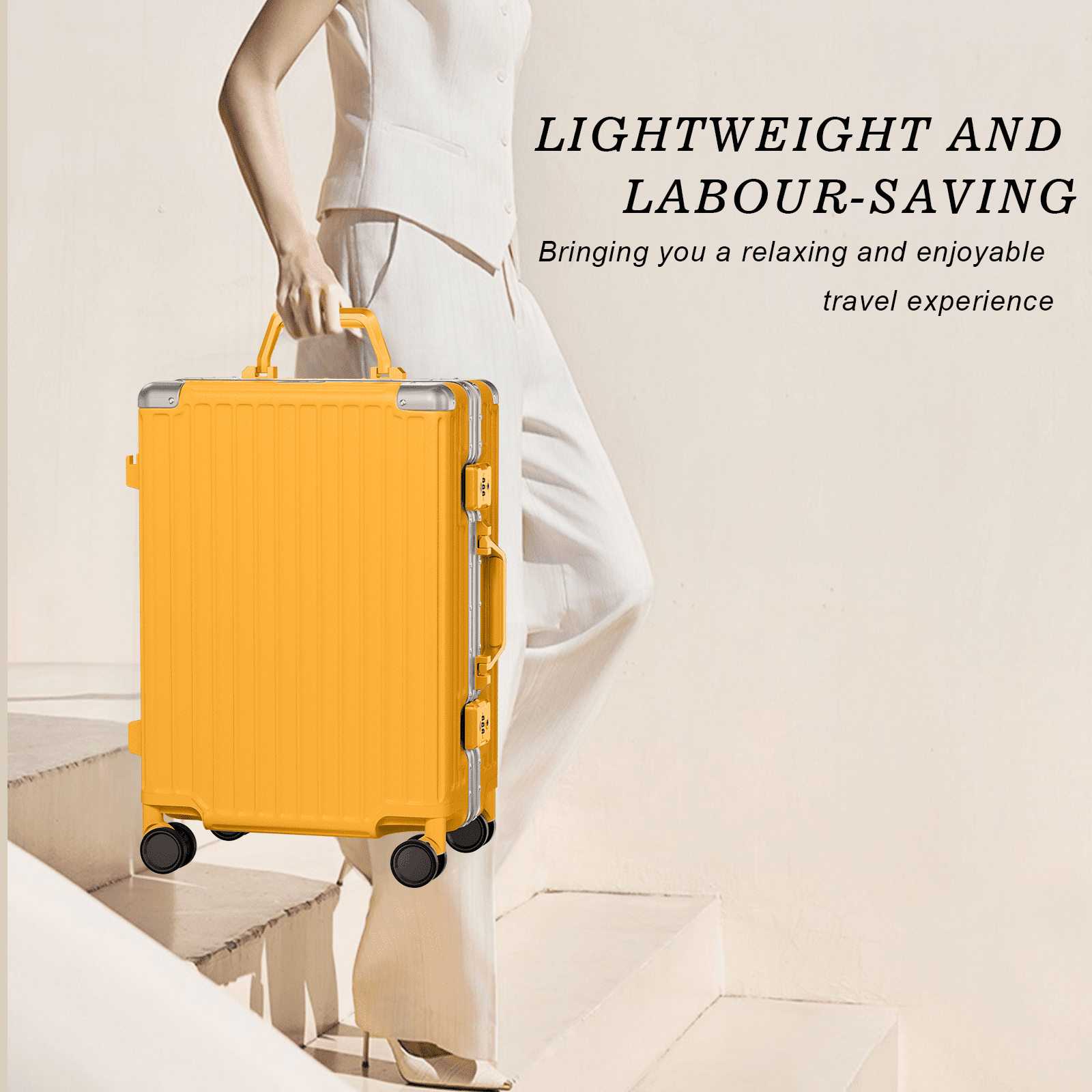 Luggage Sets 2 Piece Hard Shell PC ABS Aluminium Frame Suitcase with Spinner Wheels TSA Lock Zipperless 20 28 inch Orange