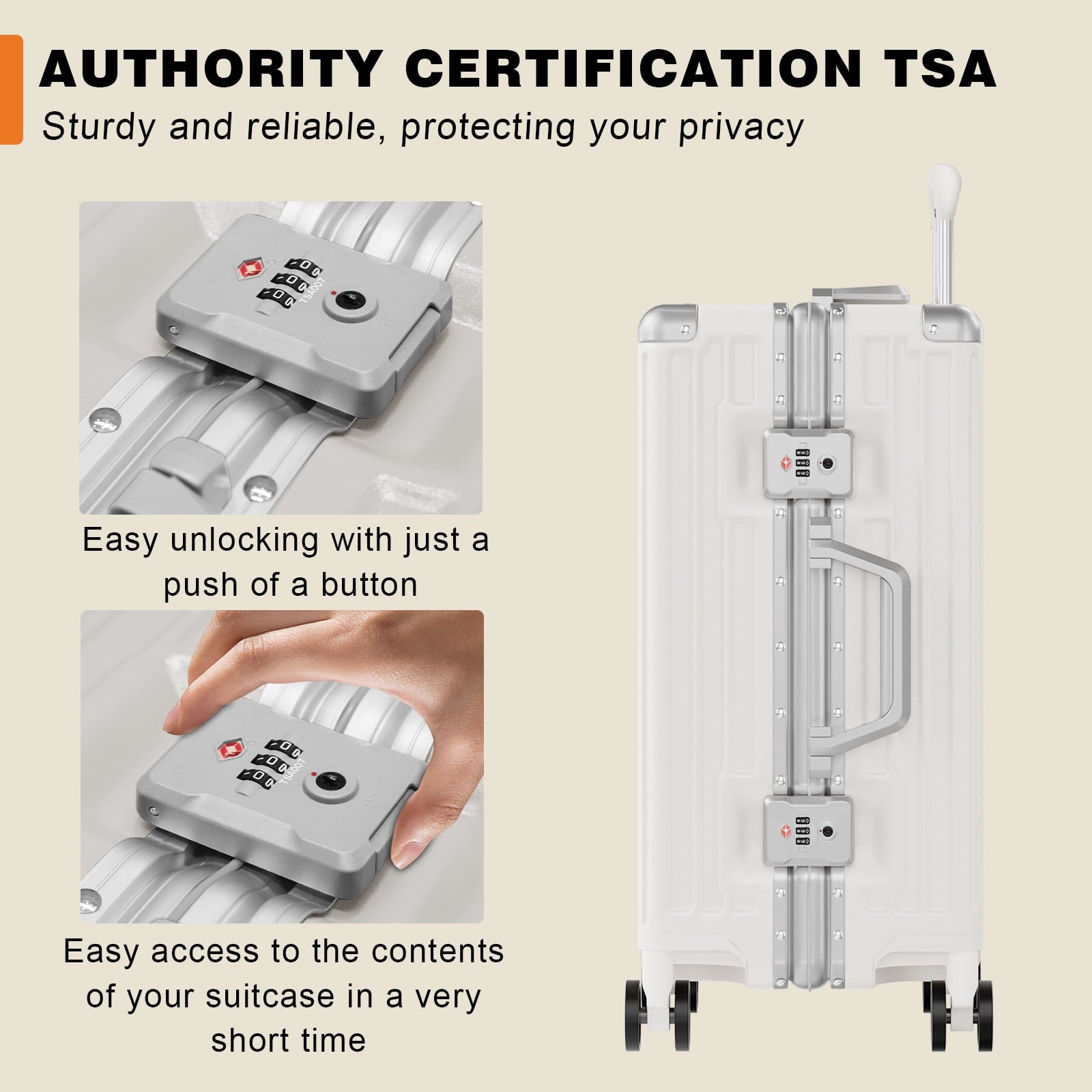 Luggage Sets 2 Piece Hard Shell PC ABS Aluminium Frame Suitcase with Spinner Wheels TSA Lock Zipperless 20 28 inch White