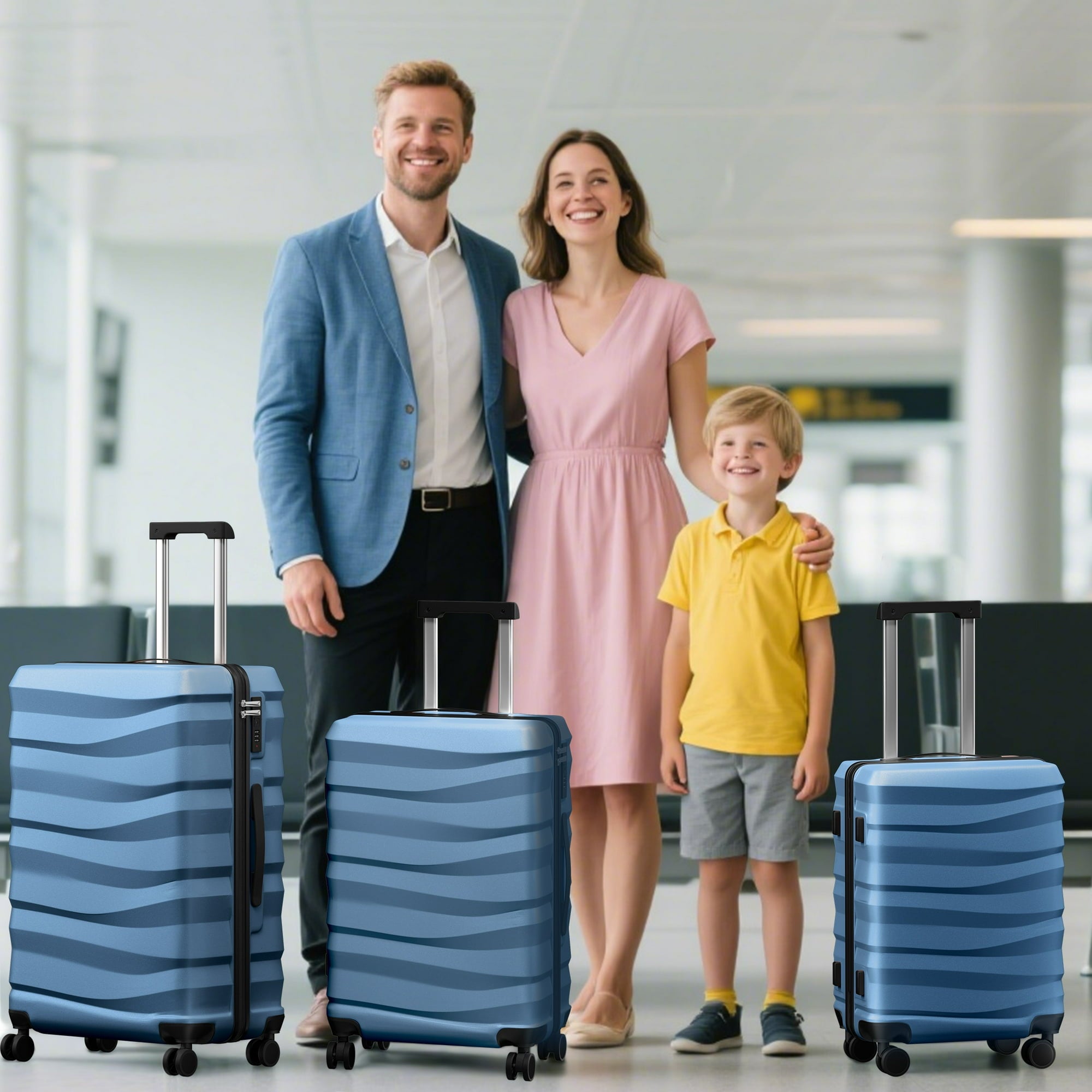 Luggage Sets 3 Piece Lightweight Luggage with Spinner Wheels ABS Travel Suitcase with TSA Lock 20 24 28 inch Carry on Luggage Blue