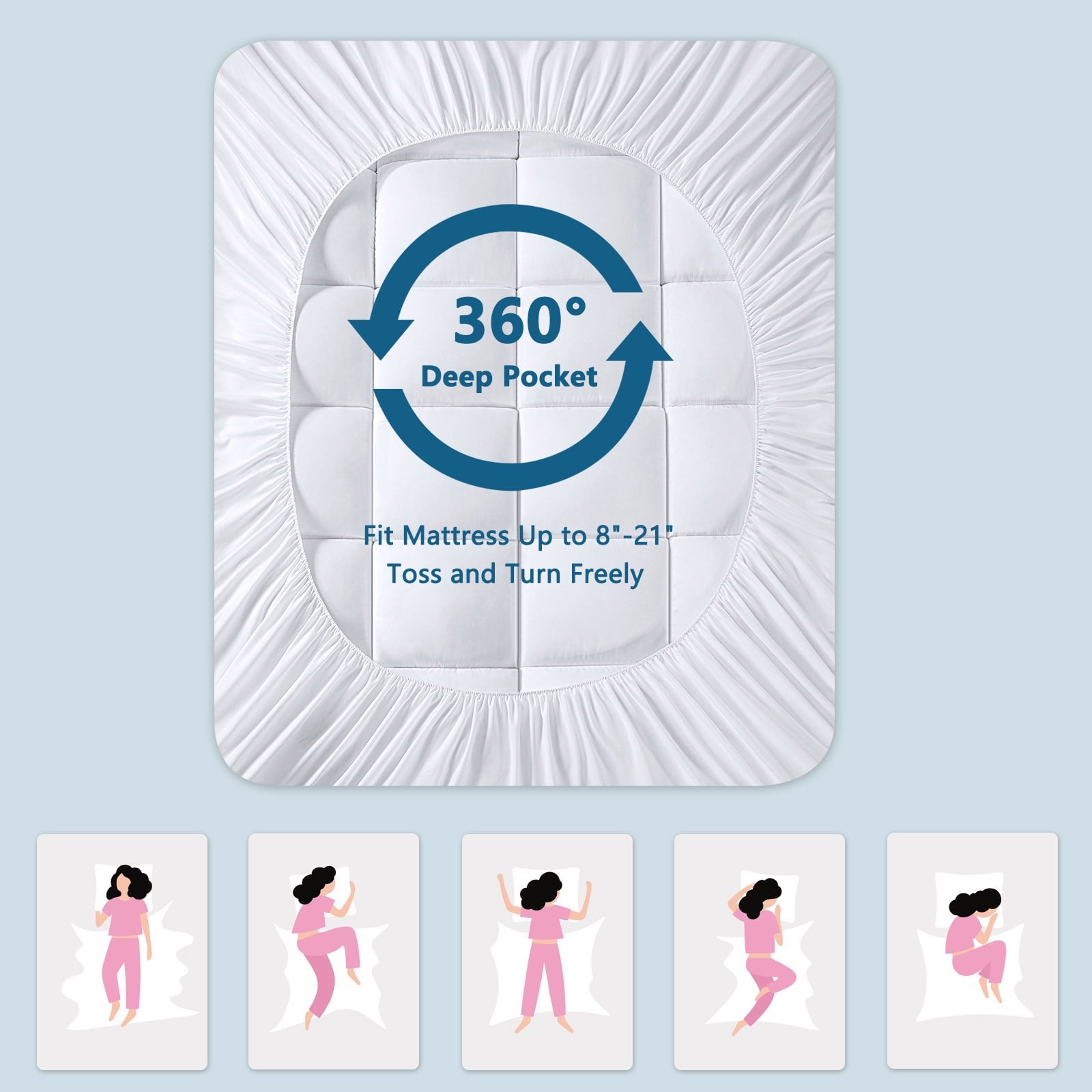 Mattress Topper Queen Size, Bamboo Extra Thick Mattress Pad 8-21" Deep Pocket Soft Down Alternative Fill (60x80 inches)Blue