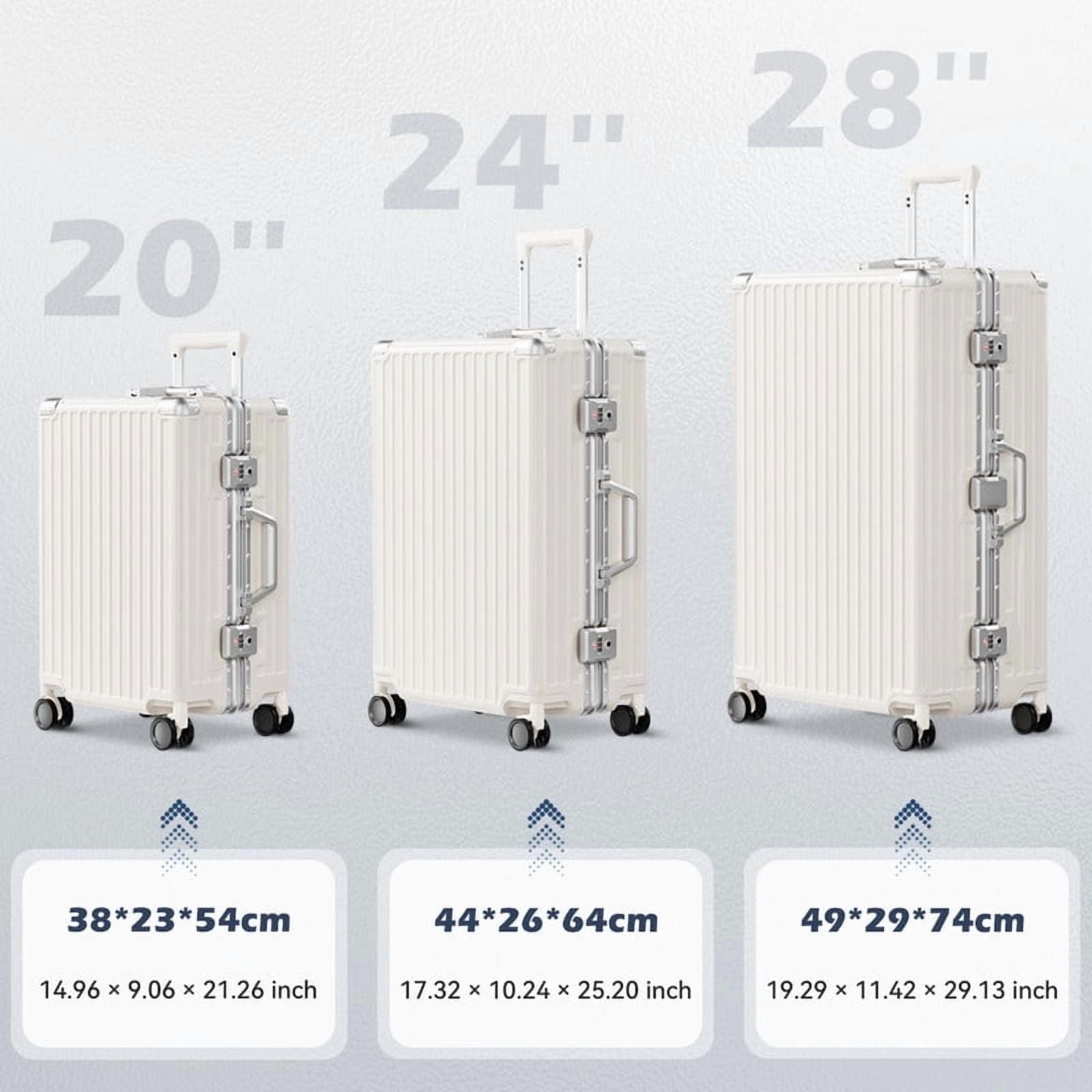 Luggage Aluminium Frame PC ABS Hardshell Suitcase with Spinner Wheels TSA Lock Zipperless Luggage 28 inch White