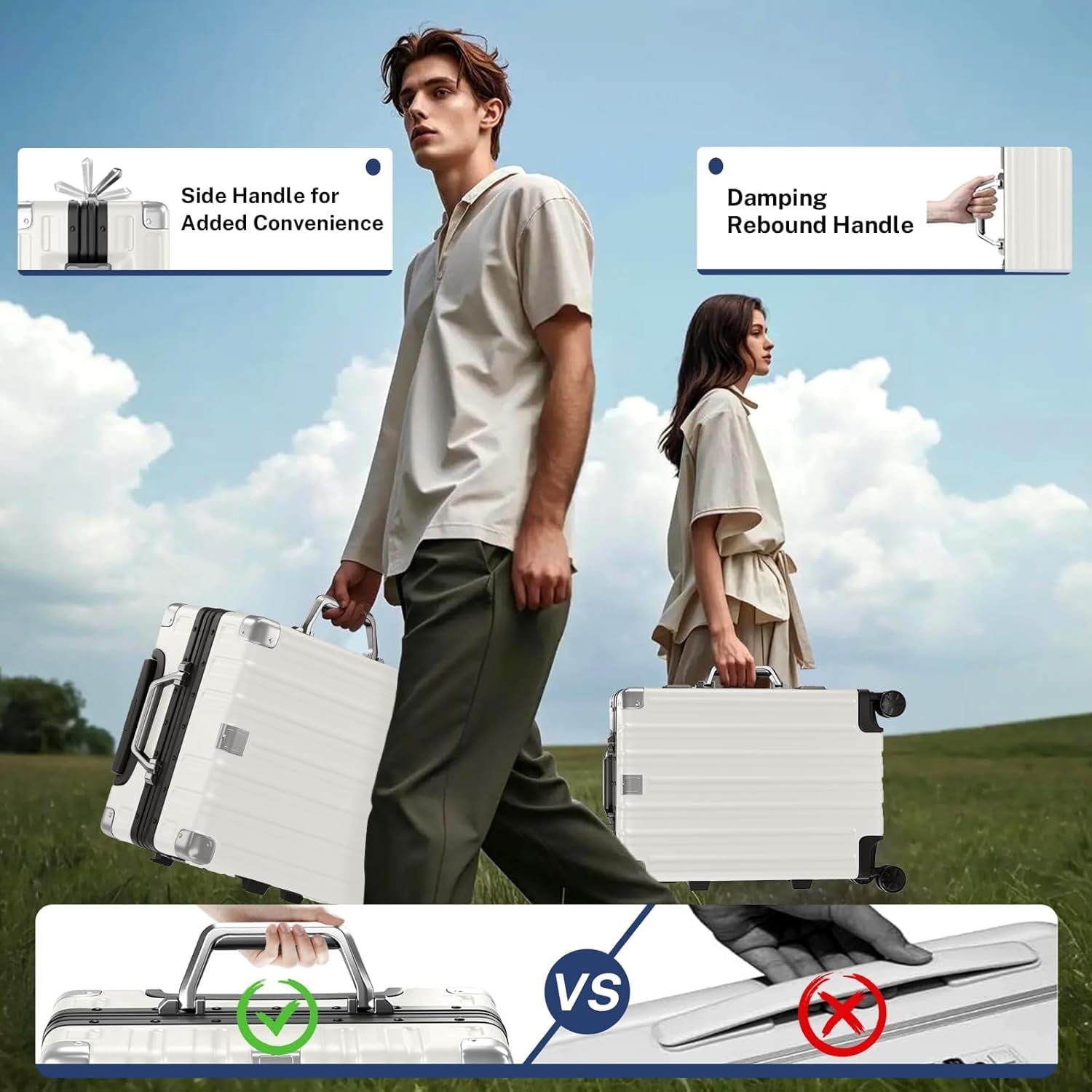 Checked Luggage Aluminum Frame Suitcase with Wheels PC ABS Hardside Zipperless with TSA Lock 28 Inch White