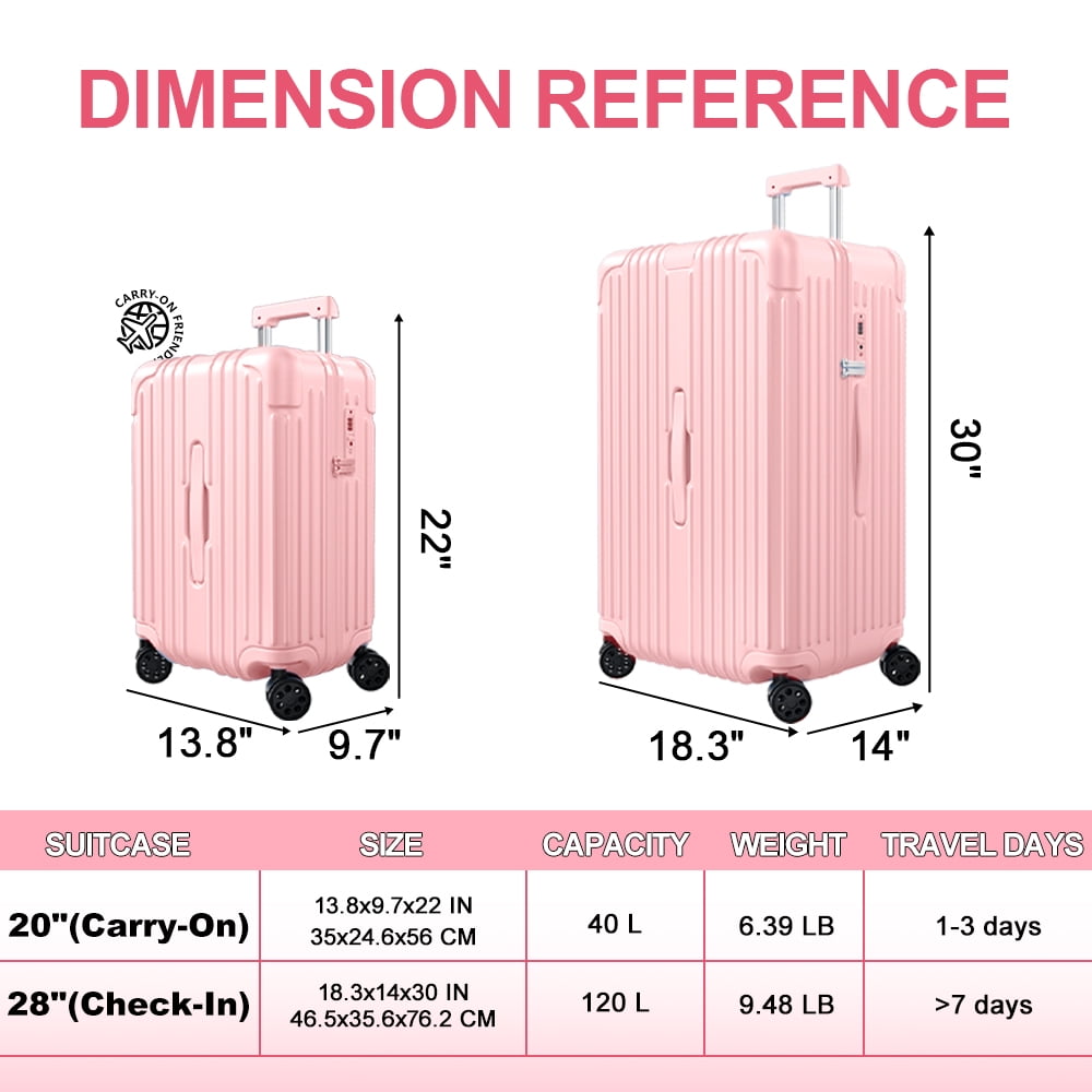 Luggage Sets 2 Pieces PC ABS Hardside Carry On Suitcase with Spinner Wheels TSA Lock 20 28 inch Pink