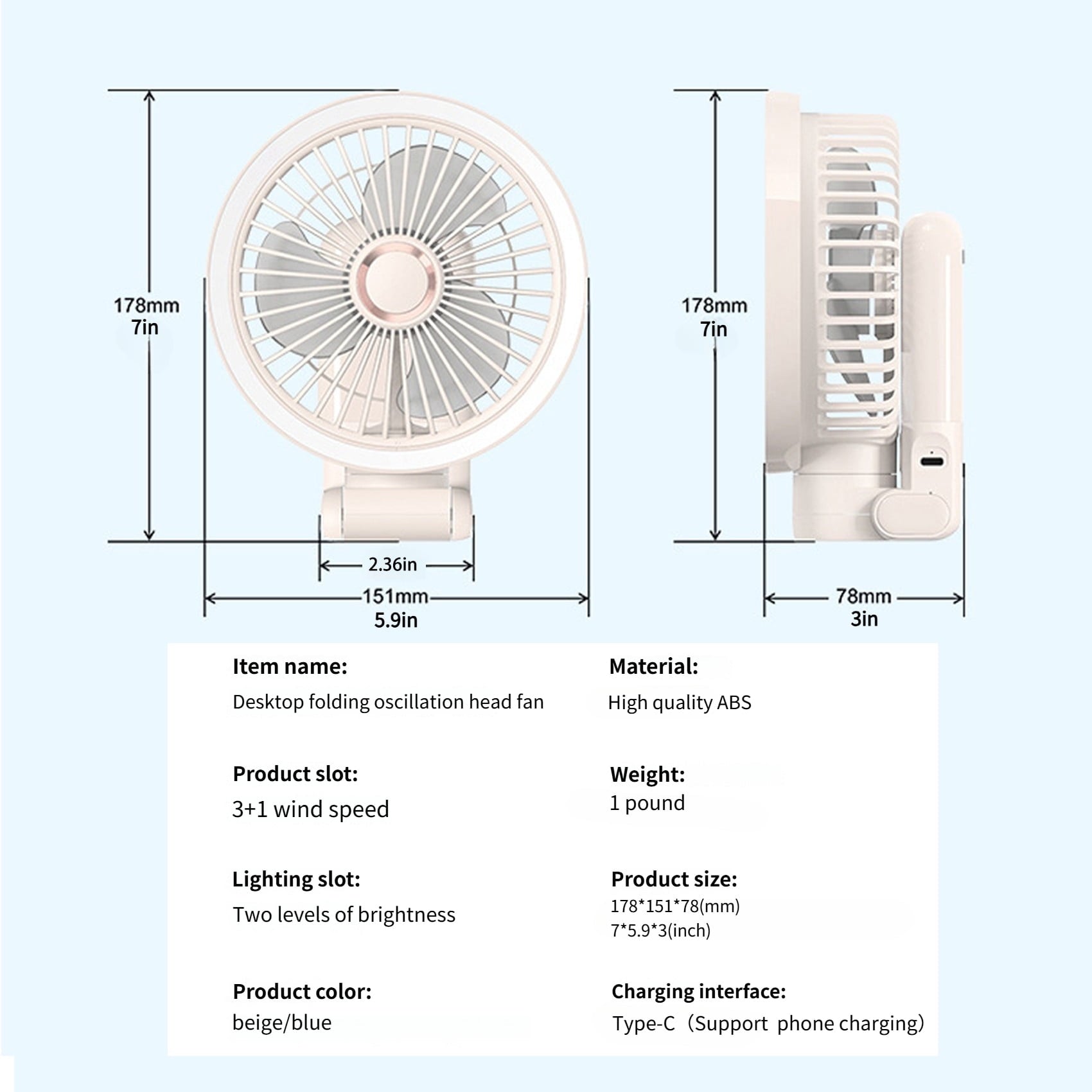 New 9000mAh 4-Speed Oscillating LED Desk Fan,Portable Stroller Fan/Foldable Hanging Clip Fans,Handheld Fans,Personal Rechargeable Small Fan for Home Travel Camping,11inch,Beige