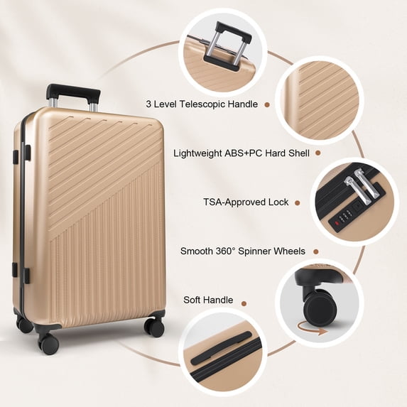 Luggage Sets 4 Piece Carry on Luggage with Spinner Wheels Hardshell Durable Suitcase with TSA Lock 14 20 24 28 inch Champagne