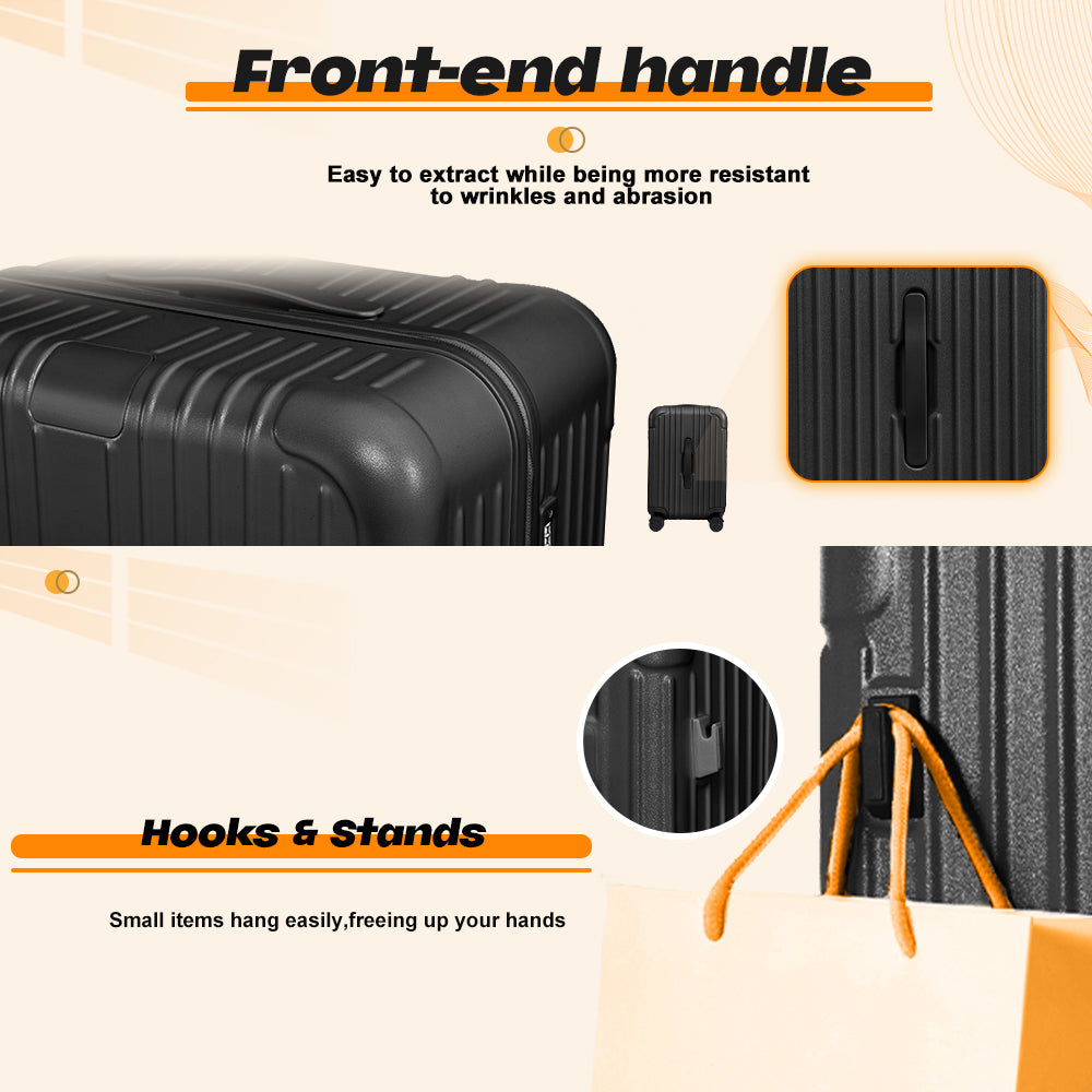 Luggage Sets 2 Pieces PC ABS Hardside Carry On Suitcase with Spinner Wheels TSA Lock 20 28 inch Black