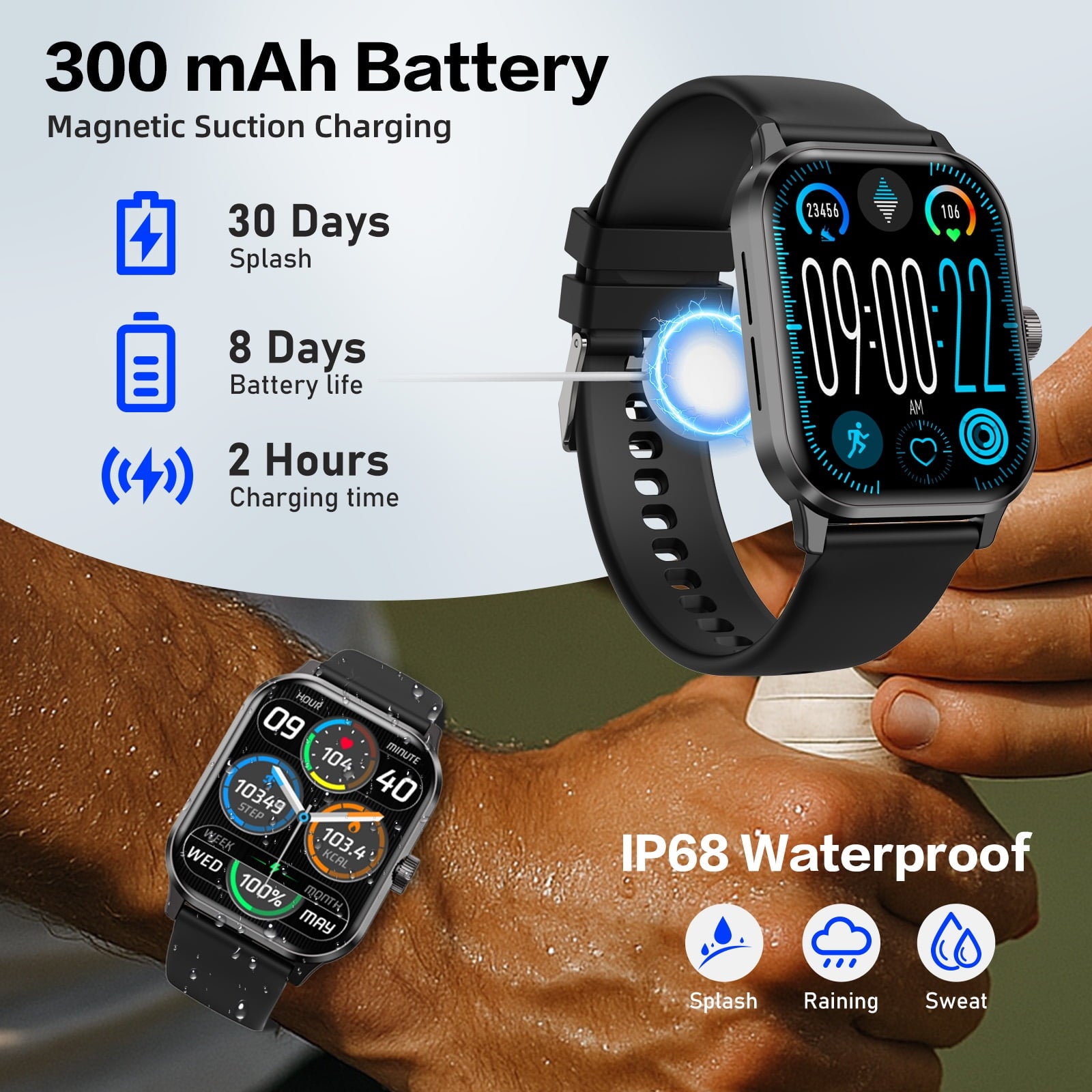 1.96" Smart Watch | Bluetooth Call, Fitness Tracker, 120+ Sports Modes, IP68 Waterproof, Ultra-Thin Design Compatible with Android & iPhone
