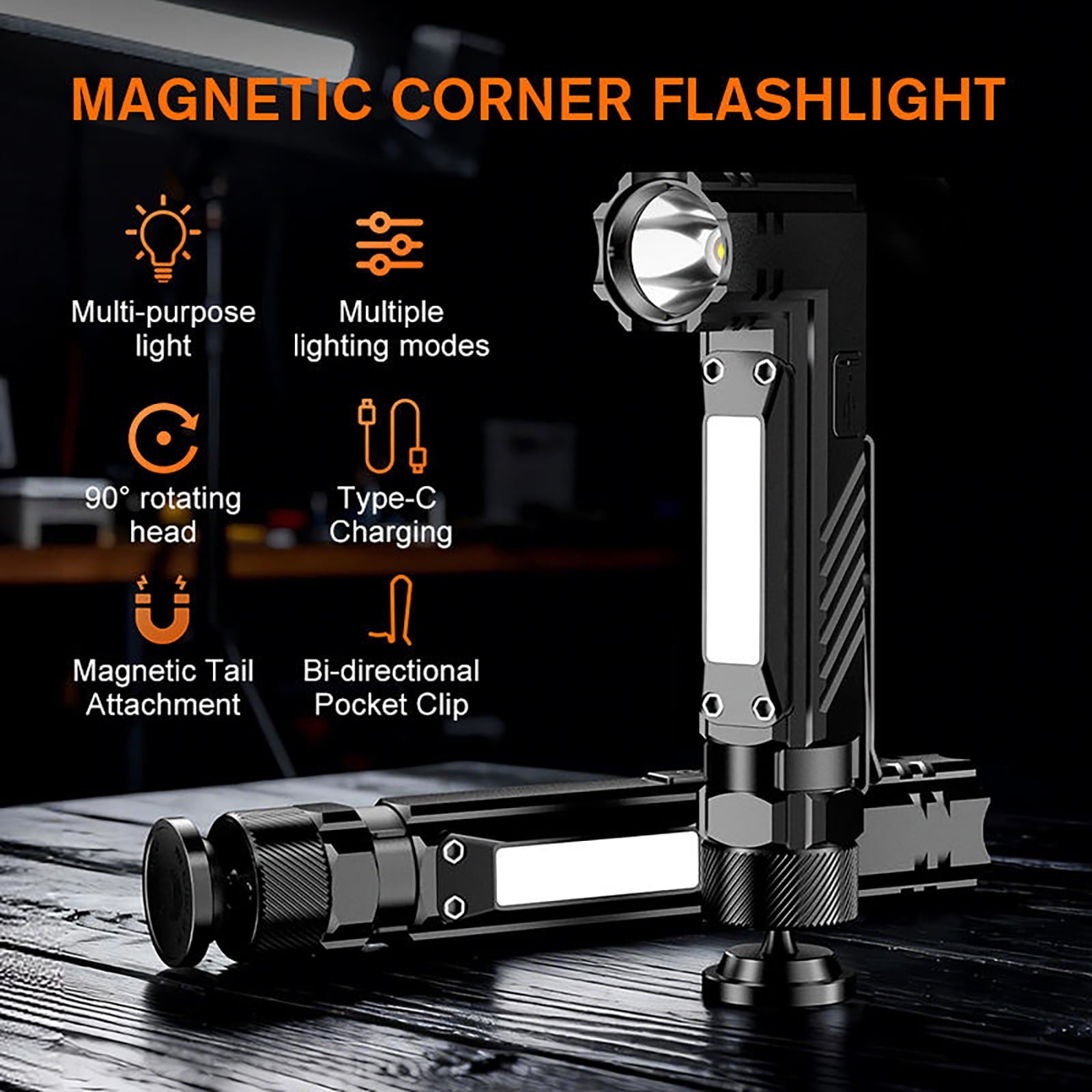 Juyafio Multifunctional Powerful Flashlight, High Lumen | Rechargeable, 5 Light Modes, COB Side Lights&LED Flashlight, Magnetic Adjustable Base l Pocket Clip, Waterproof Suitable for Camping, Hiking