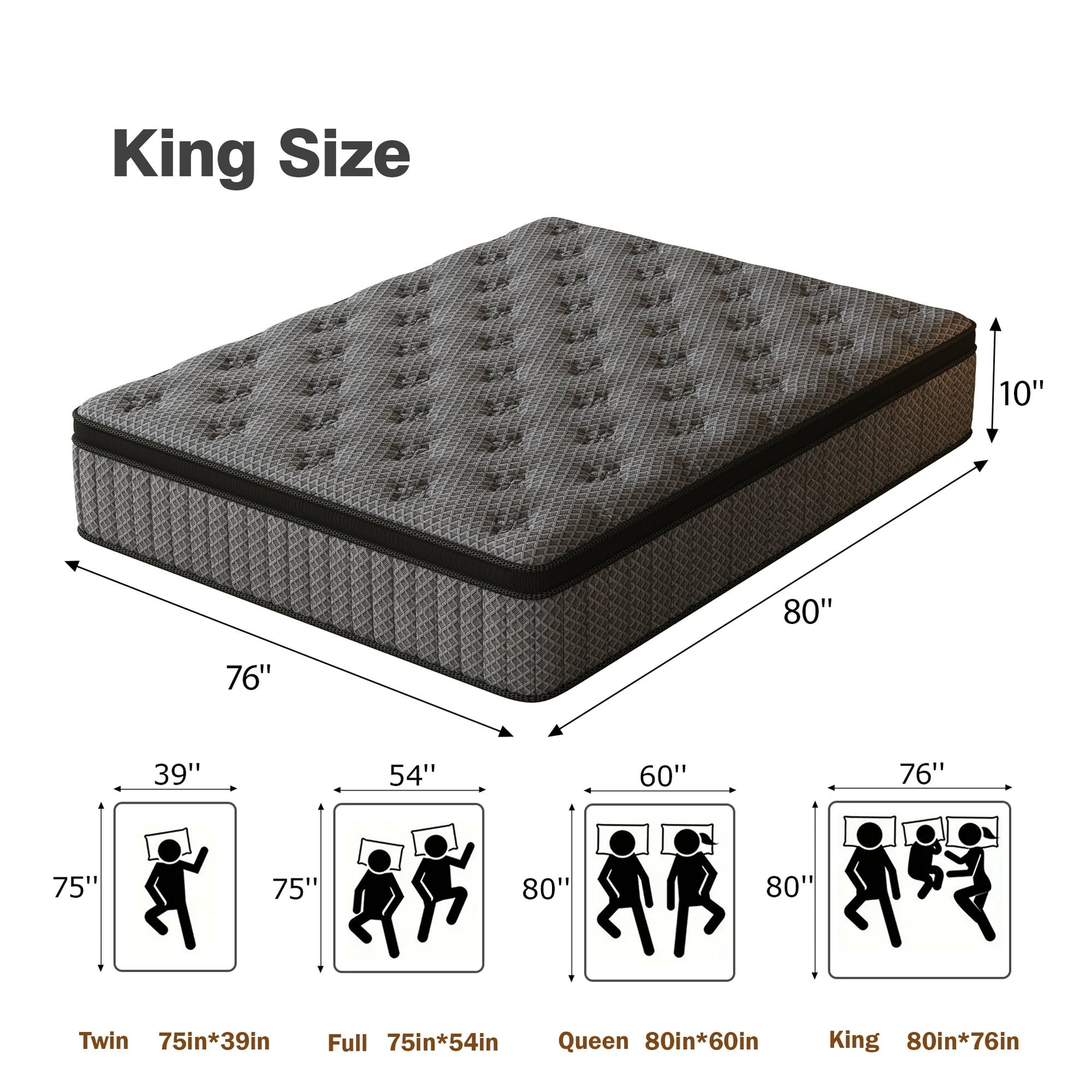 HIKOS 10 inch King Mattress in a Box, Cooling Gel Memory Foam Hybrid Mattress with Individually Wrapped Pocket Coils, Medium Firm King Size Mattress, Pressure Relief for Adult
