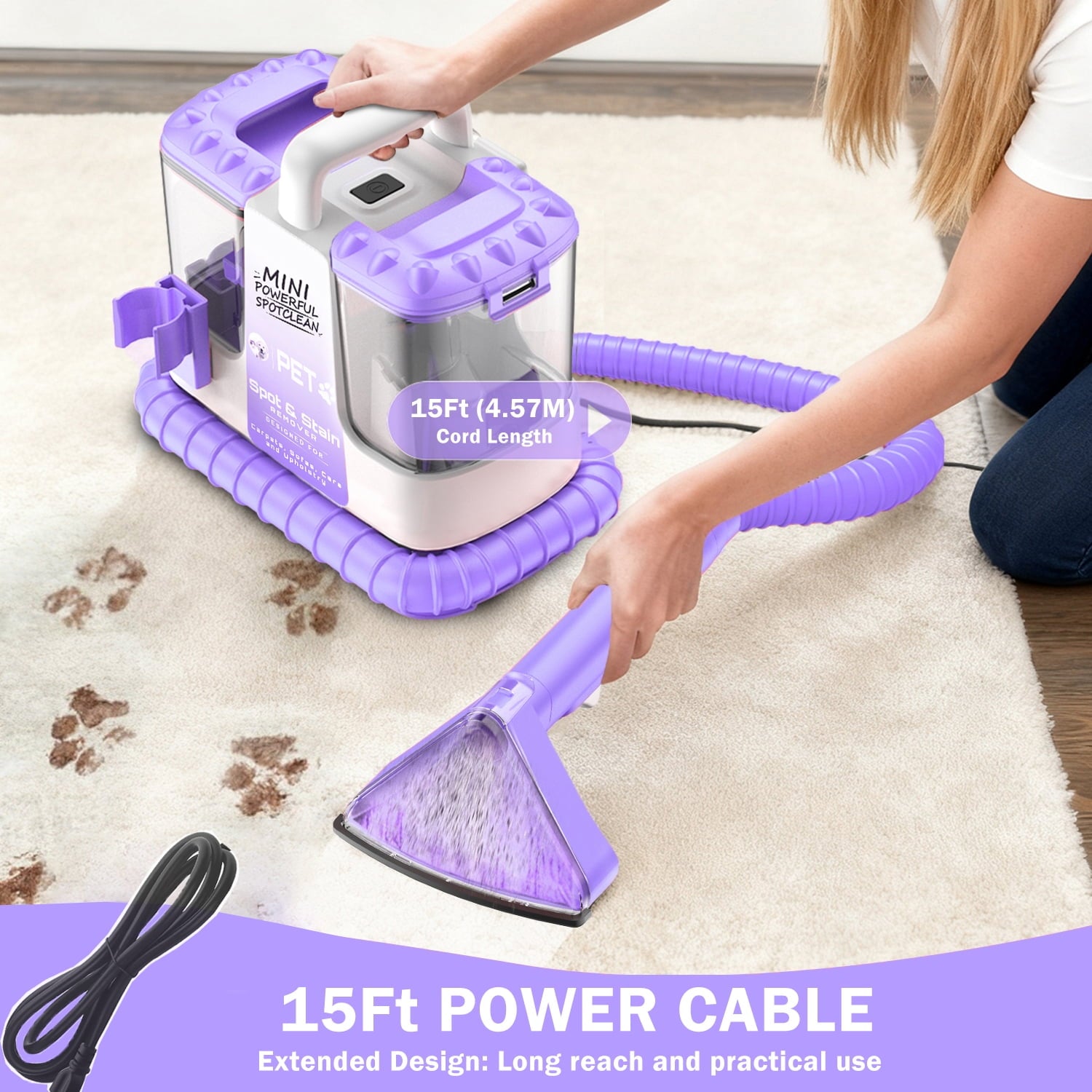 SUXIANGVAC Portable Carpet and Upholstery Spot Cleaner, 20Kpa Powerful Suction, Lightweight Compact Deep Cleaner for Home and Car, Purple(Version without cleaning solution)