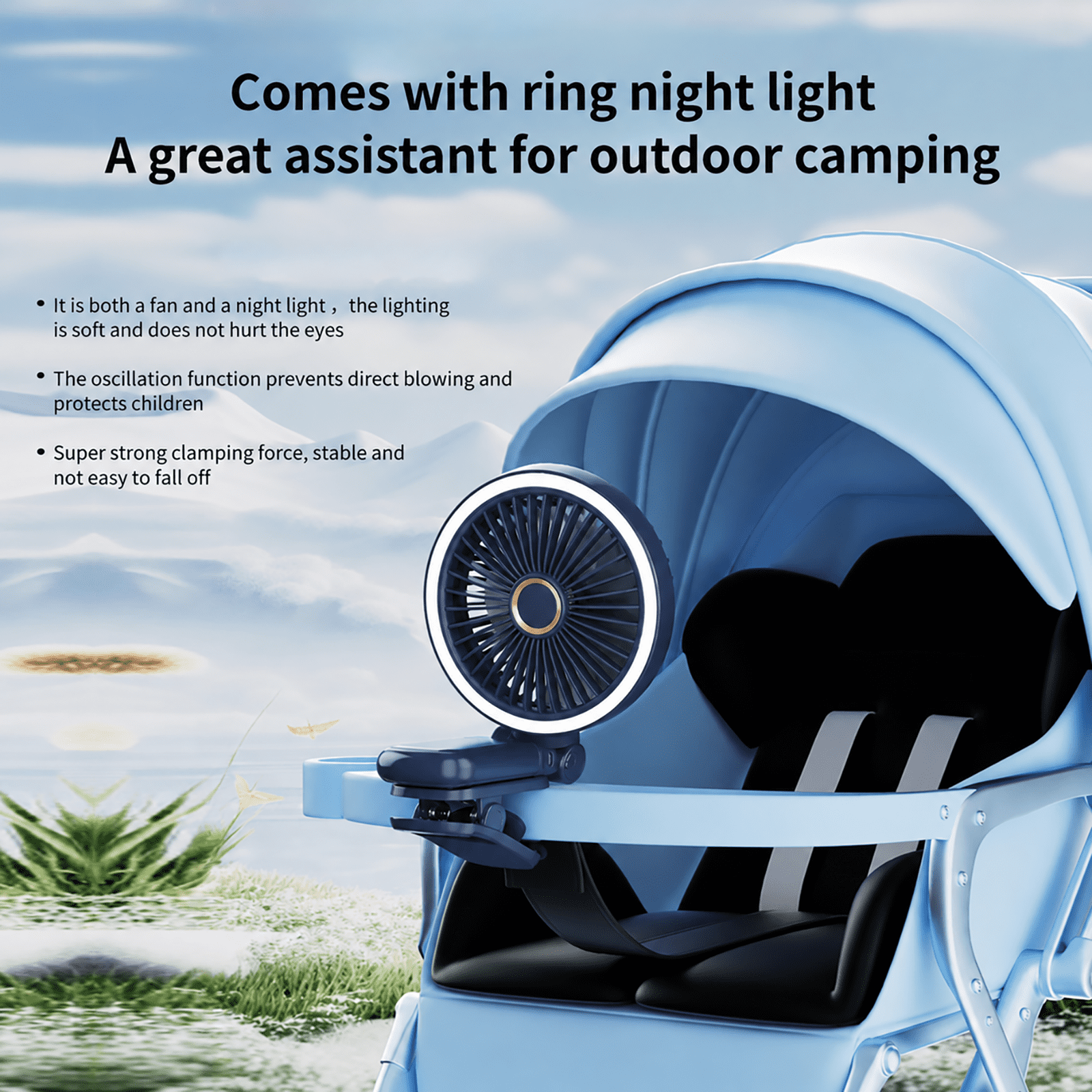 New 9000mAh 4-Speed Oscillating LED Desk Fan,Portable Stroller Fan/Foldable Hanging Clip Fans,Handheld Fans,Personal Rechargeable Small Fan for Home Travel Camping,11inch,Blue