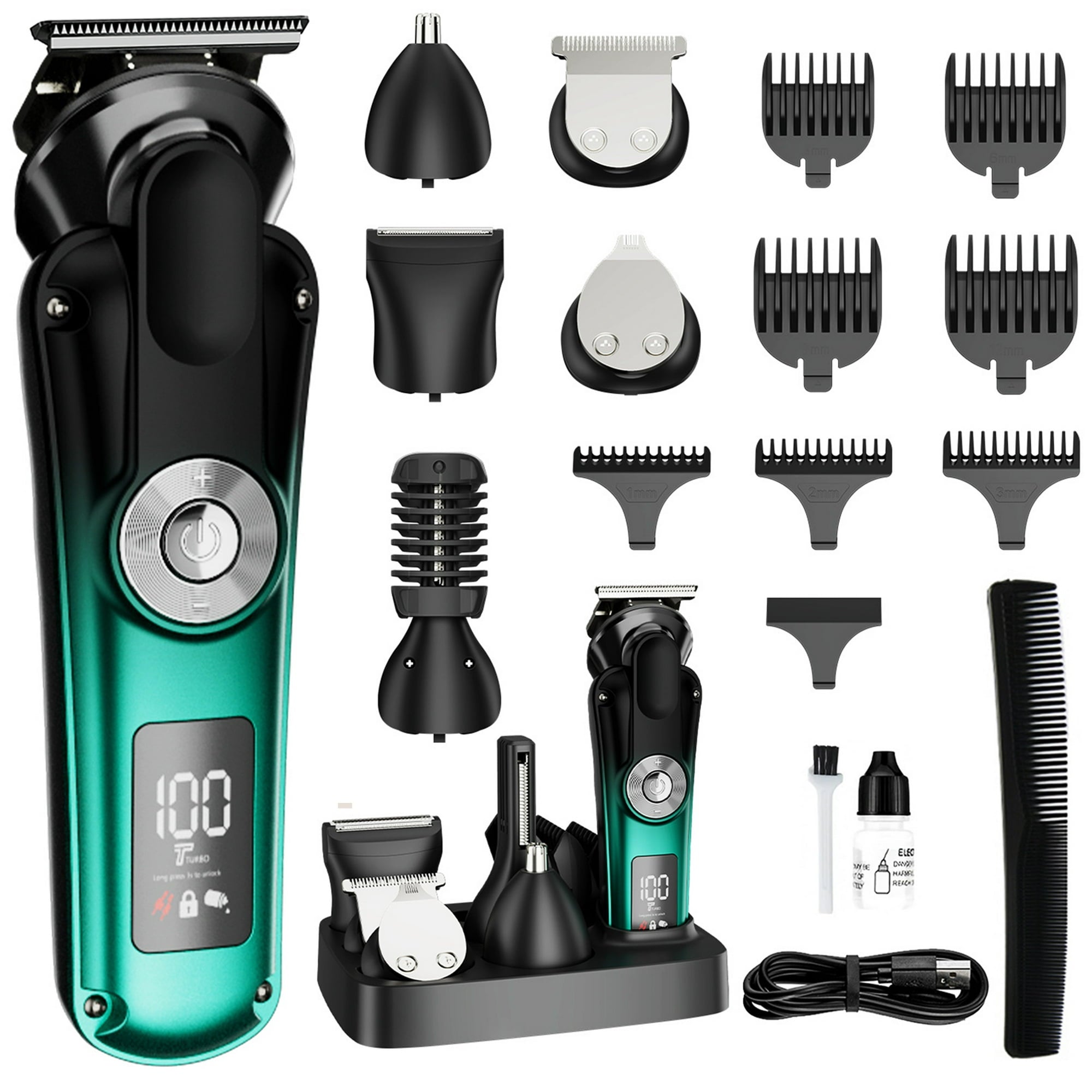 Juyafio New Upgrade 6-in-1 Hair Clippers Kit,Beard Trimmer for Men/Electric Razor,Body Hair Trimmer,Nose Hair Groomer,Cordless Precision Shave Kit,Waterproof USB Rechargeable
