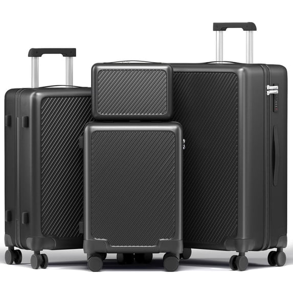 Luggage Sets 4 Piece Carry on Luggage with Spinner Wheels Hardshell Durable Suitcase with TSA Lock 14 20 24 28 inch Black