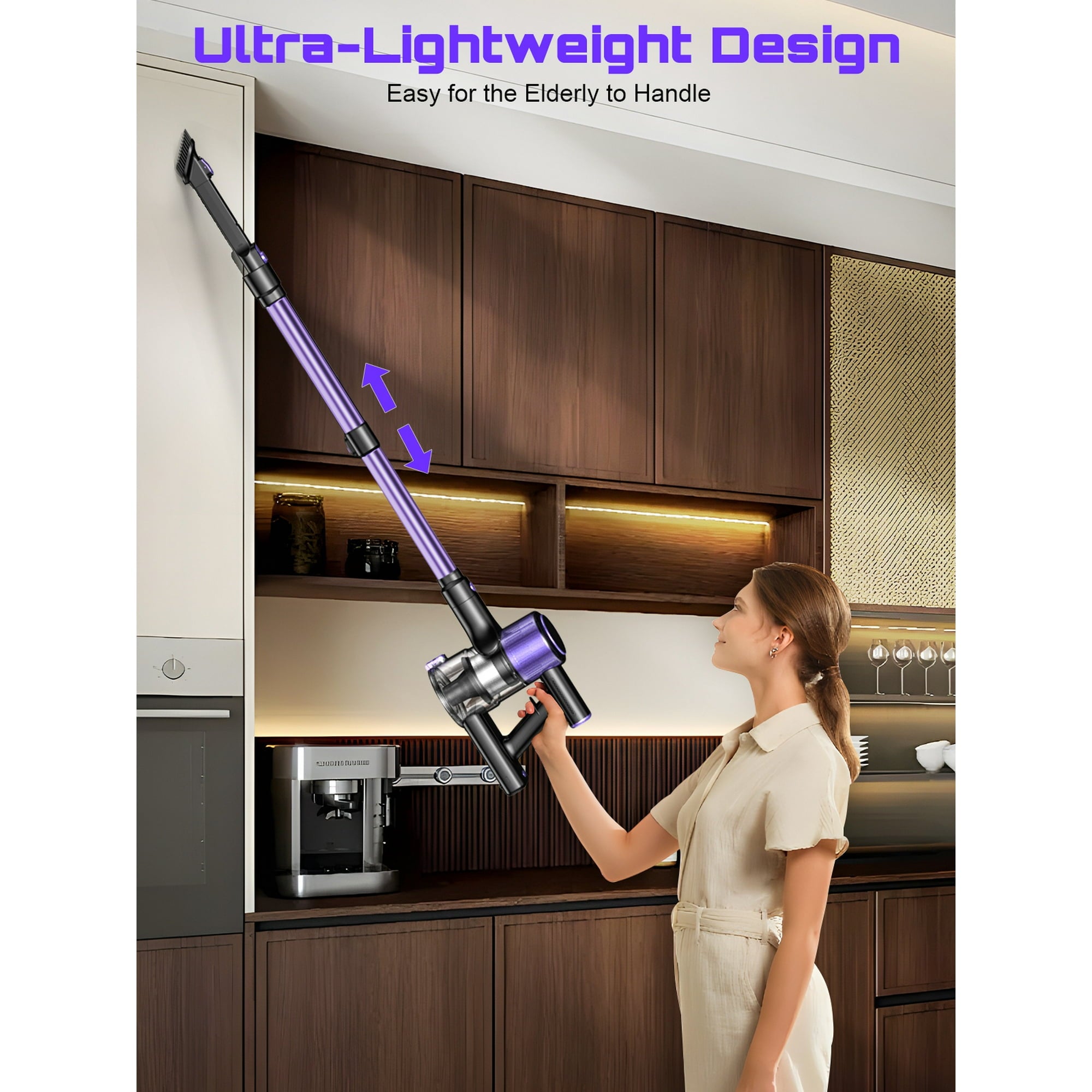 SUXIANGVAC Cordless Vacuum Cleaner, 40Kpa 8 in 1 Lightweight, Anti-Tangle Brush with Green Light, Violet