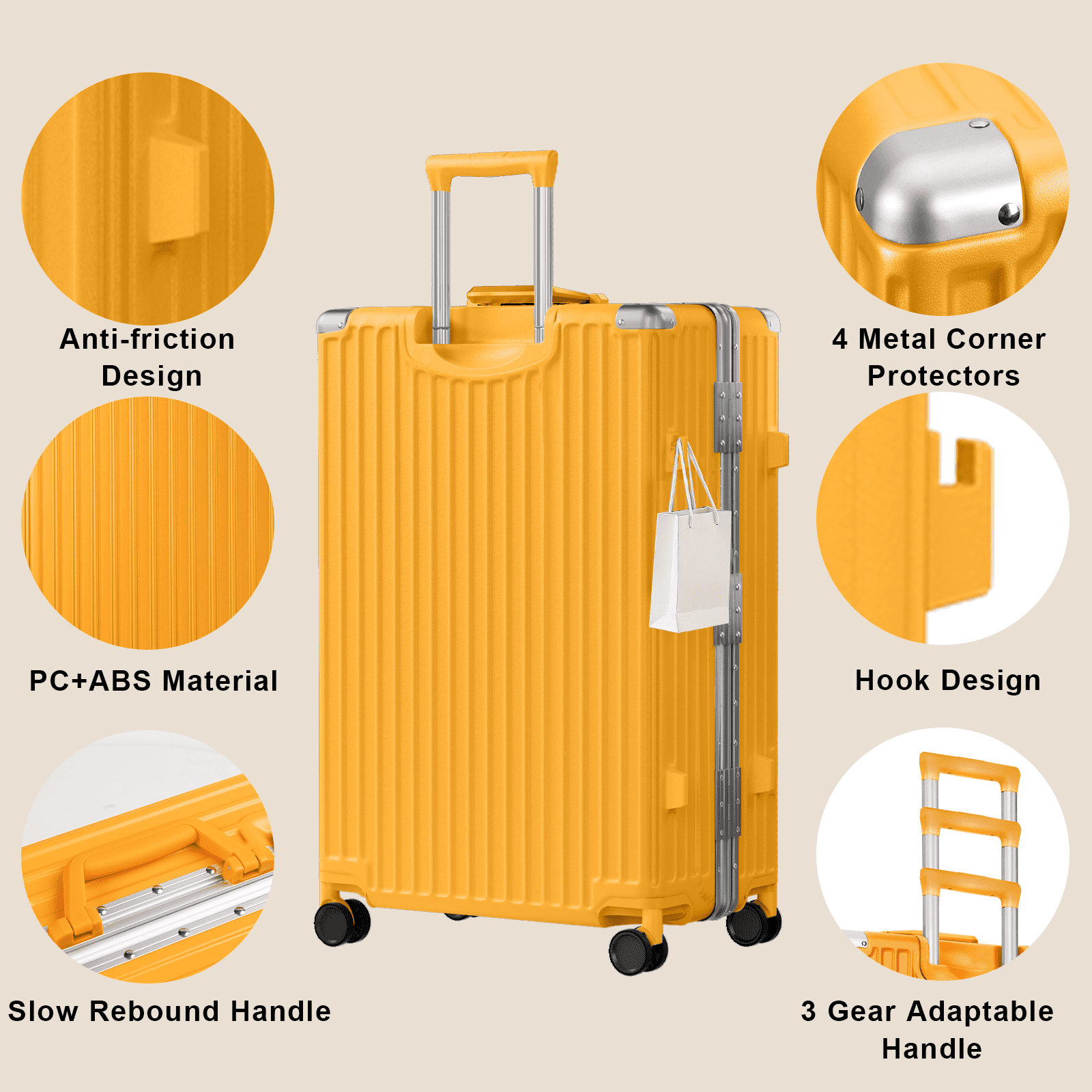 Luggage Sets 2 Piece Hard Shell PC ABS Aluminium Frame Suitcase with Spinner Wheels TSA Lock Zipperless 20 28 inch Orange