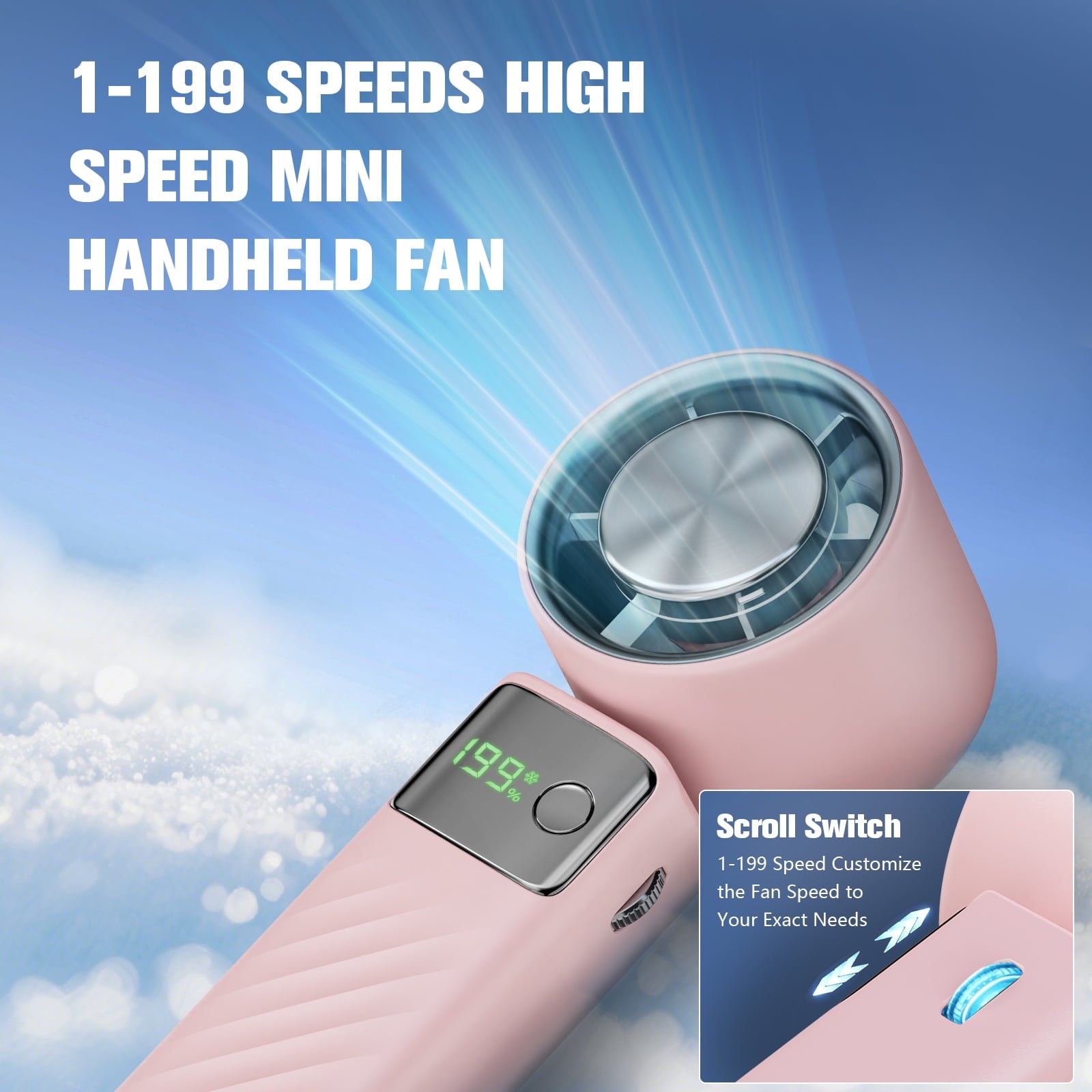 Juyafio Cutting-Edge Tech with 199 Speed Cooling Portable Small Fan&Handheld Fan,Foldable Desktop Fan,4000mAh, USB Rechargeable And Quiet Personal Fan For Home, Office, Travel & Outdoor Use (Pink)