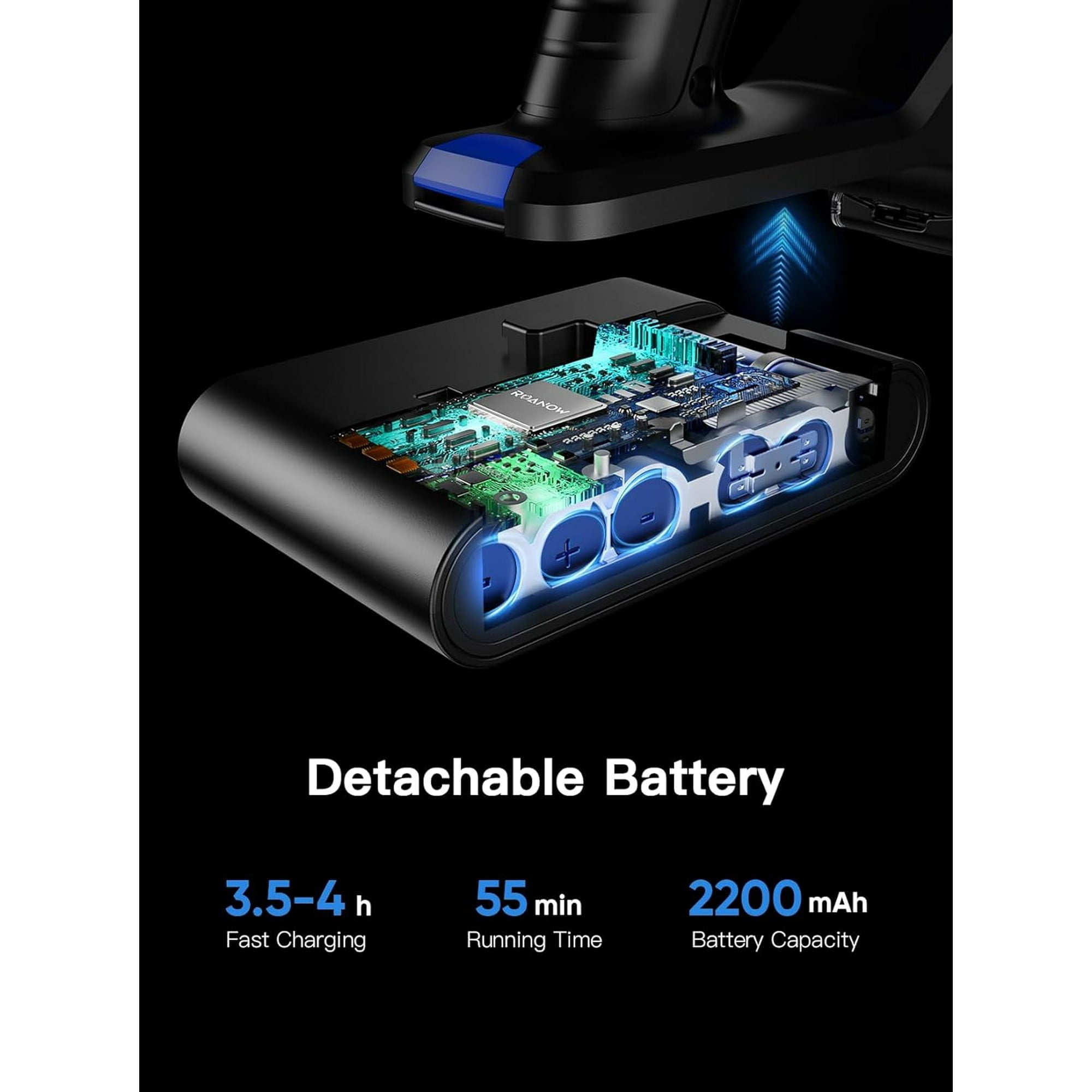 Roanow Cordless Vacuum Cleaner, 38KPA/55Mins with Display Stick Vacuum for Home Hardwood Floor Carpet Pet