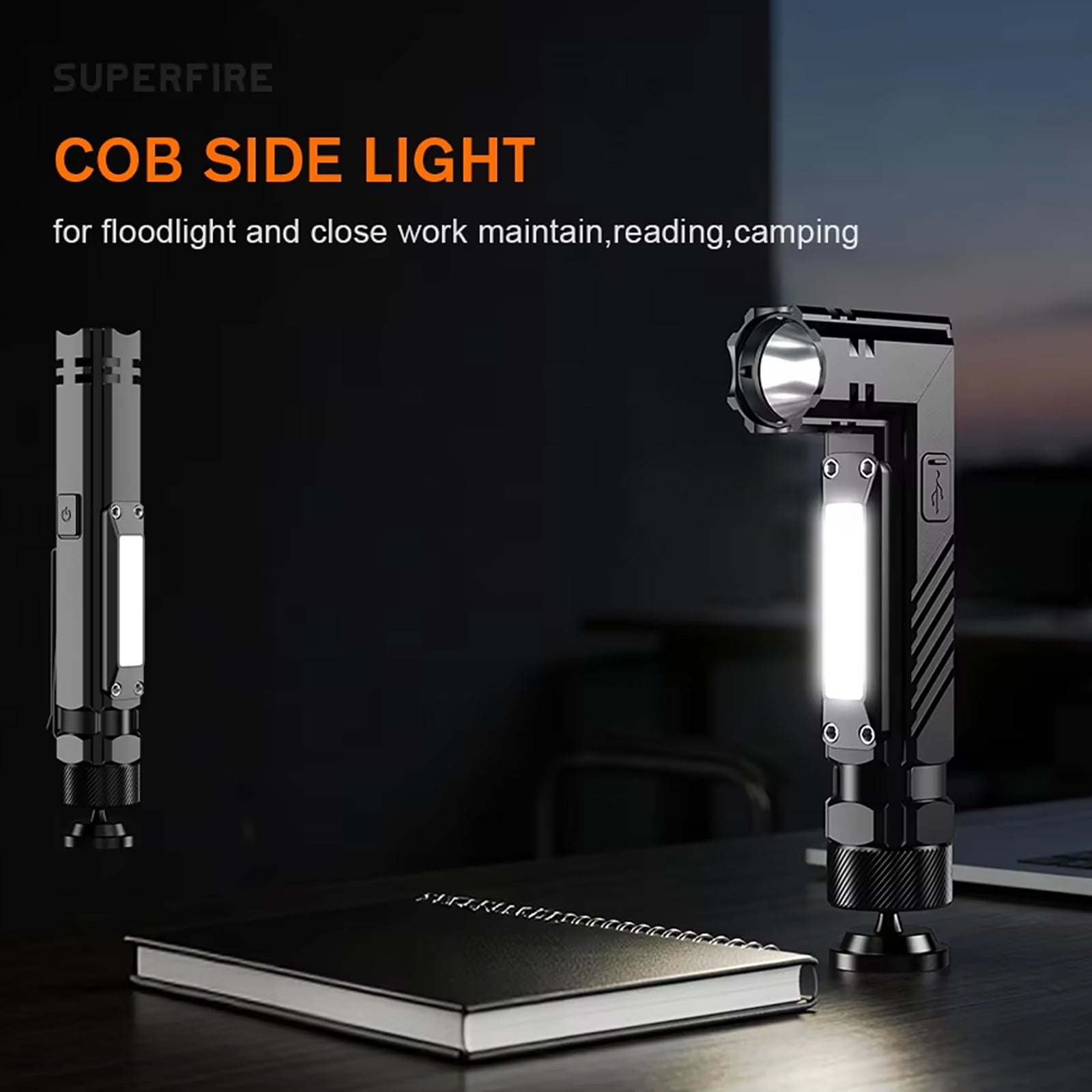 Juyafio Multifunctional Powerful Flashlight, High Lumen | Rechargeable, 5 Light Modes, COB Side Lights&LED Flashlight, Magnetic Adjustable Base l Pocket Clip, Waterproof Suitable for Camping, Hiking
